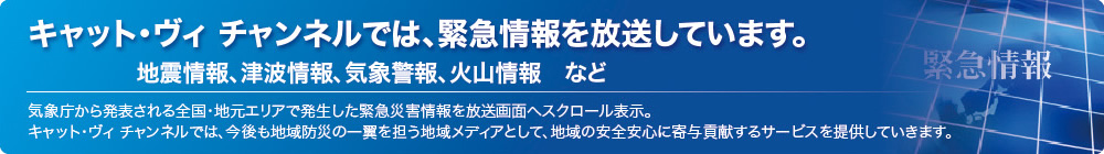 キャット・ヴィ チャンネルでは緊急情報を放送しています。